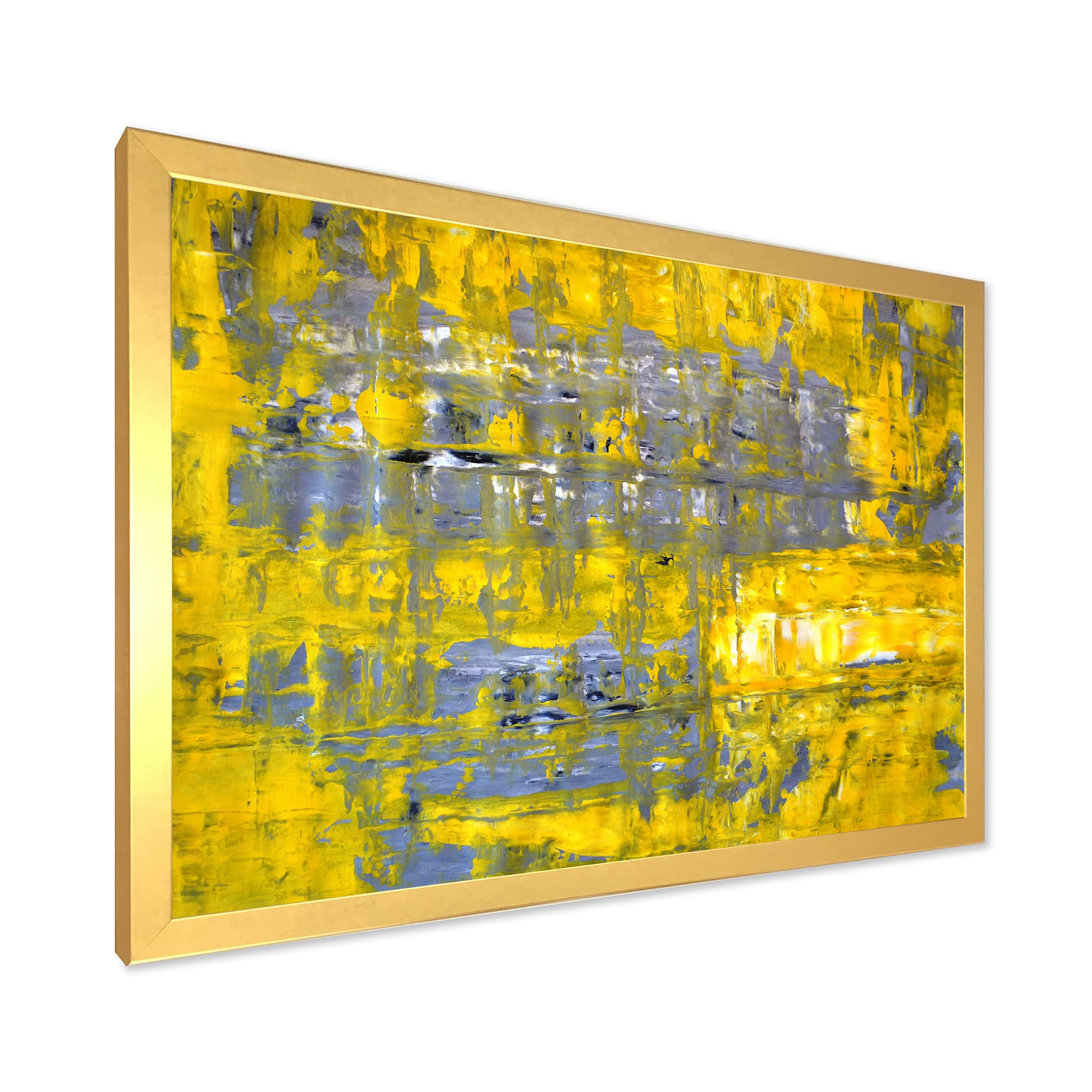 DesignQ Yellow Meets Grey Abstract Art Print - Modern Framed Wall Decor for Living Room, Bedroom & Office - Contemporary Home Artwork for Interior Design