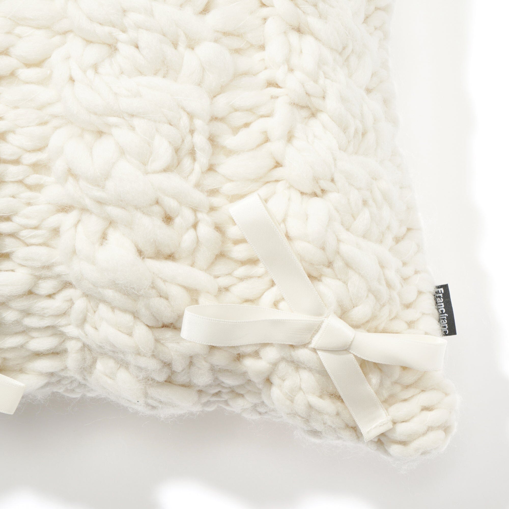 Soft Knit Ribbon Cushion Cover 18x18 Inches Ivory - Cozy Home Decor for Sofa, Bed, and Living Room