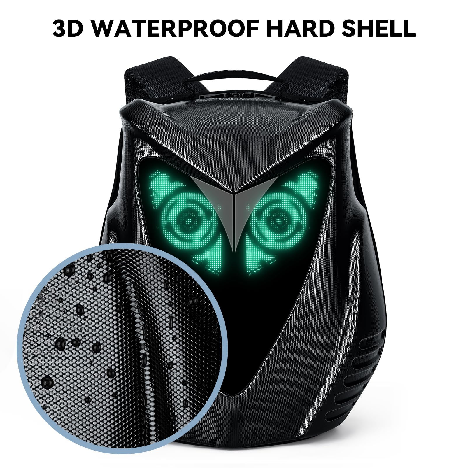 Programmable LED Backpack with App Control - Customizable Owl Eyes Design, USB Charging Port - Perfect for Laptop, Travel & Motorcycle Use - Great Gift for Men & Tech Enthusiasts