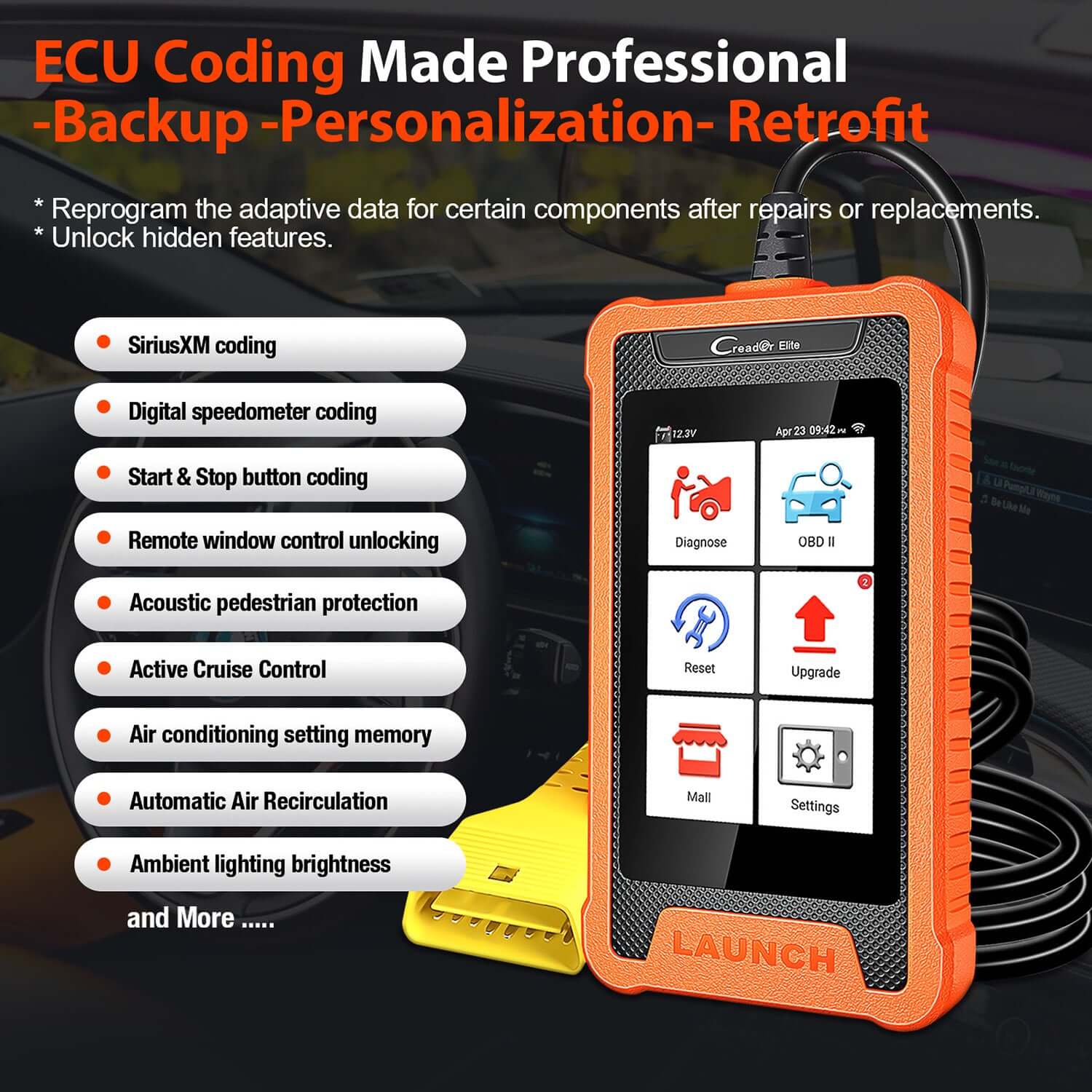 LAUNCH® Creader Elite OBD2 Scanner - Professional Diagnostic Tool for BMW, Audi, VW, Benz, GM, Chrysler, Honda, Ford, Land Rover, Nissan, Toyota - Perfect for Car Repair Shops & DIY Auto Maintenance
