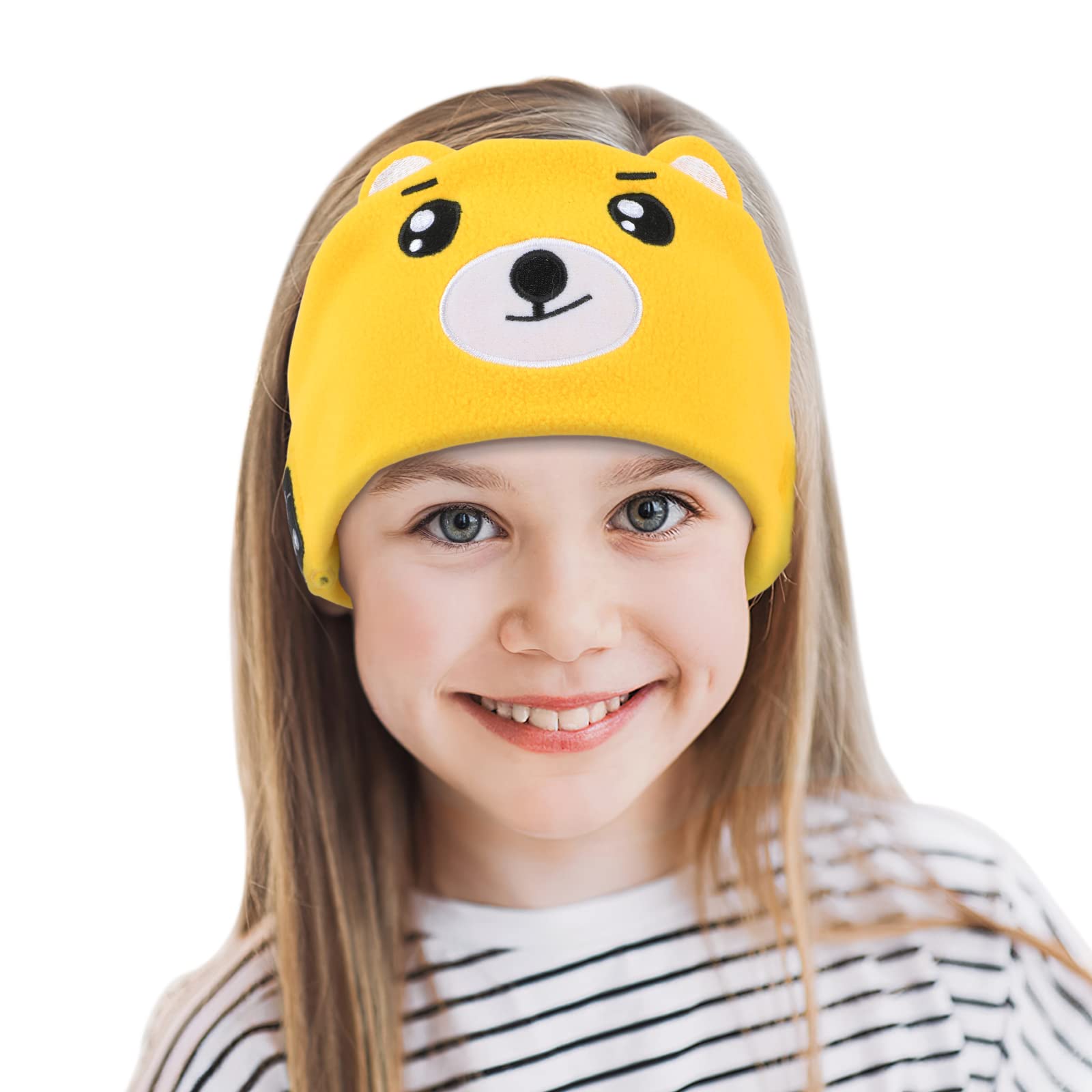 Laelr Kids Wireless Bluetooth Headband Headphones with Built-in Microphone - Soft Fleece Hi-Fi Stereo Headset with Super Bass, Voice Prompt & Sleep Eye Mask for Travel, Sleeping & Relaxation (Yellow) - Perfect for Airplane Trips, Nap Time & Meditation