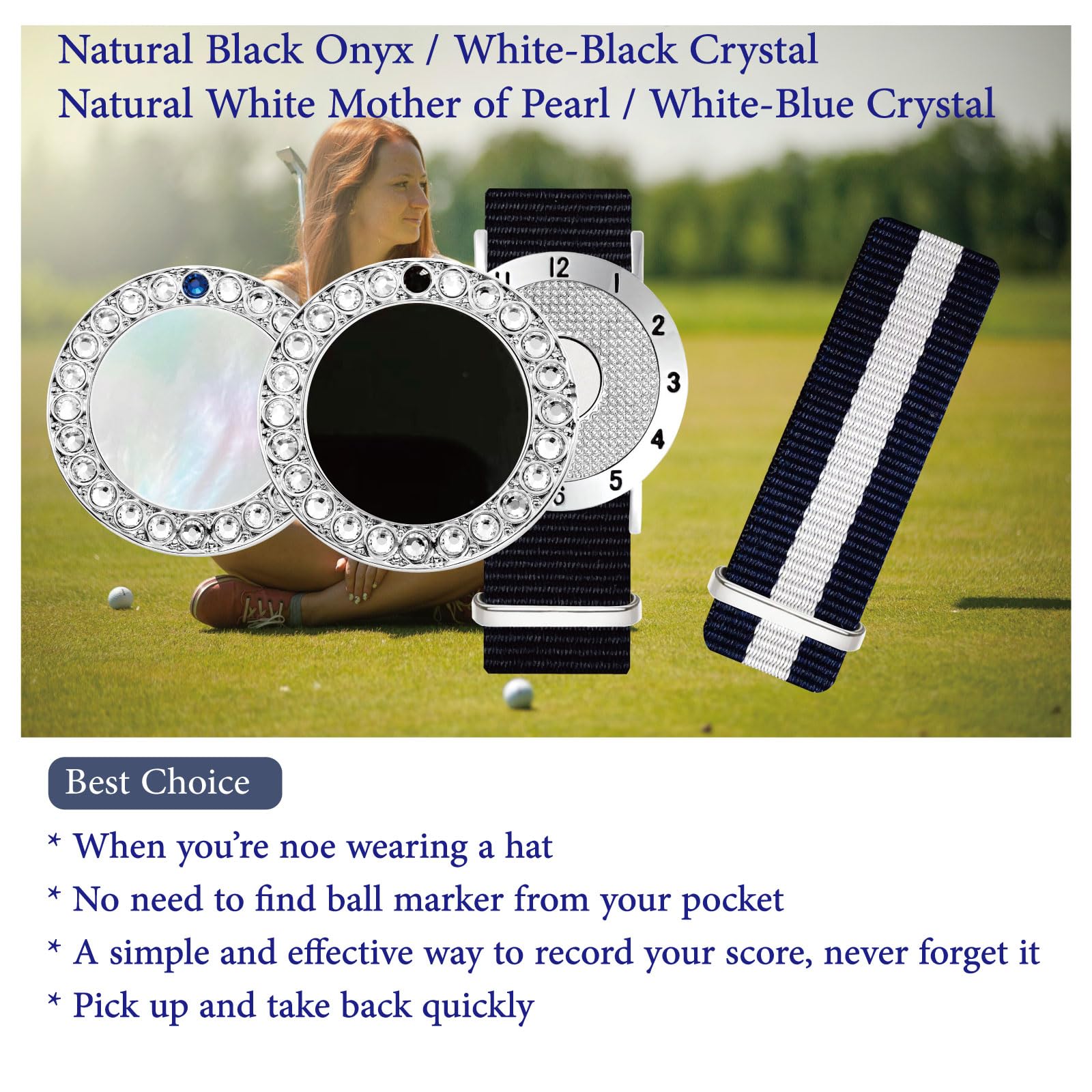 Golf Ball Marker with Stroke Counter Bracelet - Pearl Crystal Ball Marker for Women | Golf Accessories & Gifts | Perfect for Tracking Scores & Enhancing Your Golf Game