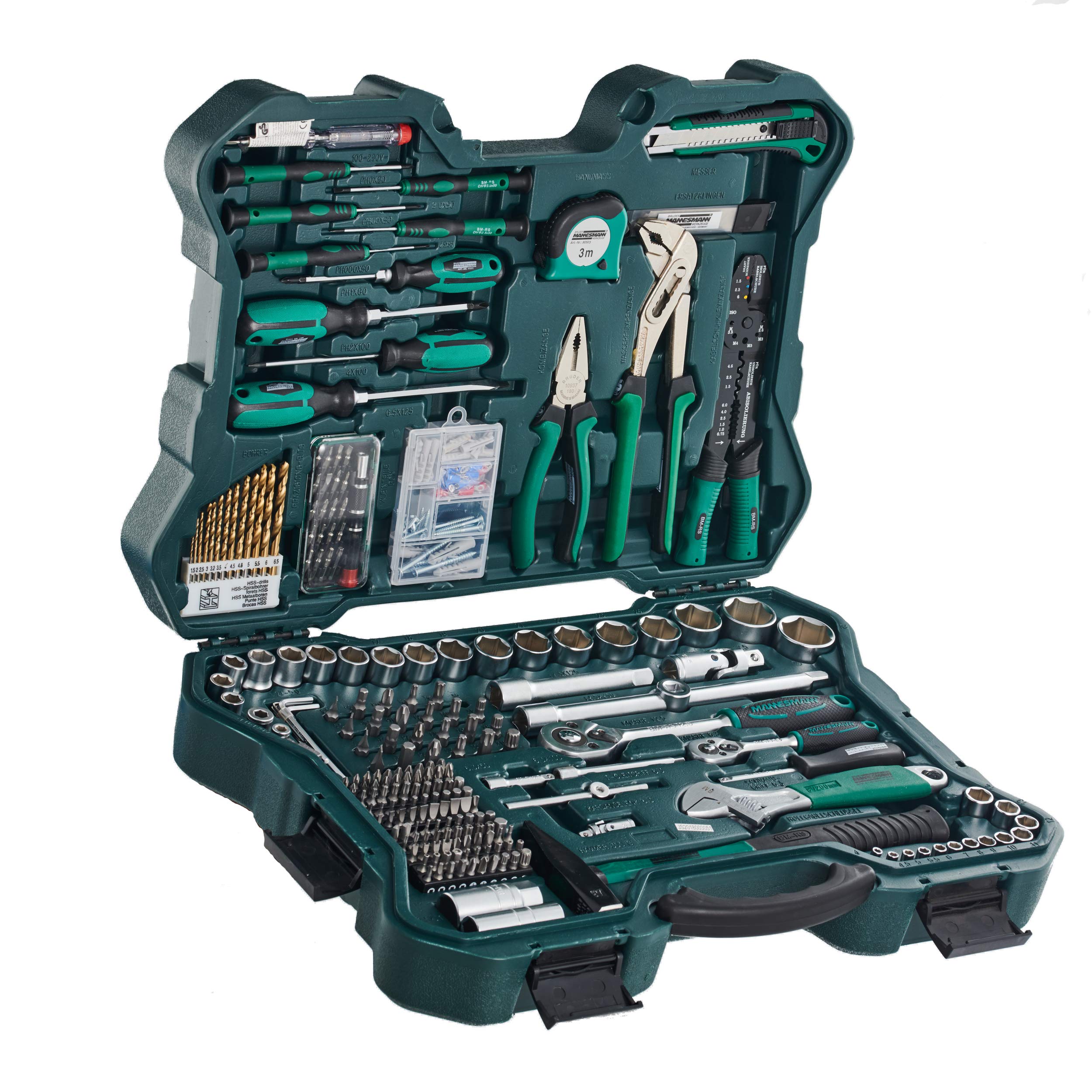 Brder Mannesmann 303-Piece Tool Set - Complete Home & Auto Repair Kit for DIY Projects, Maintenance, and Emergency Fixes