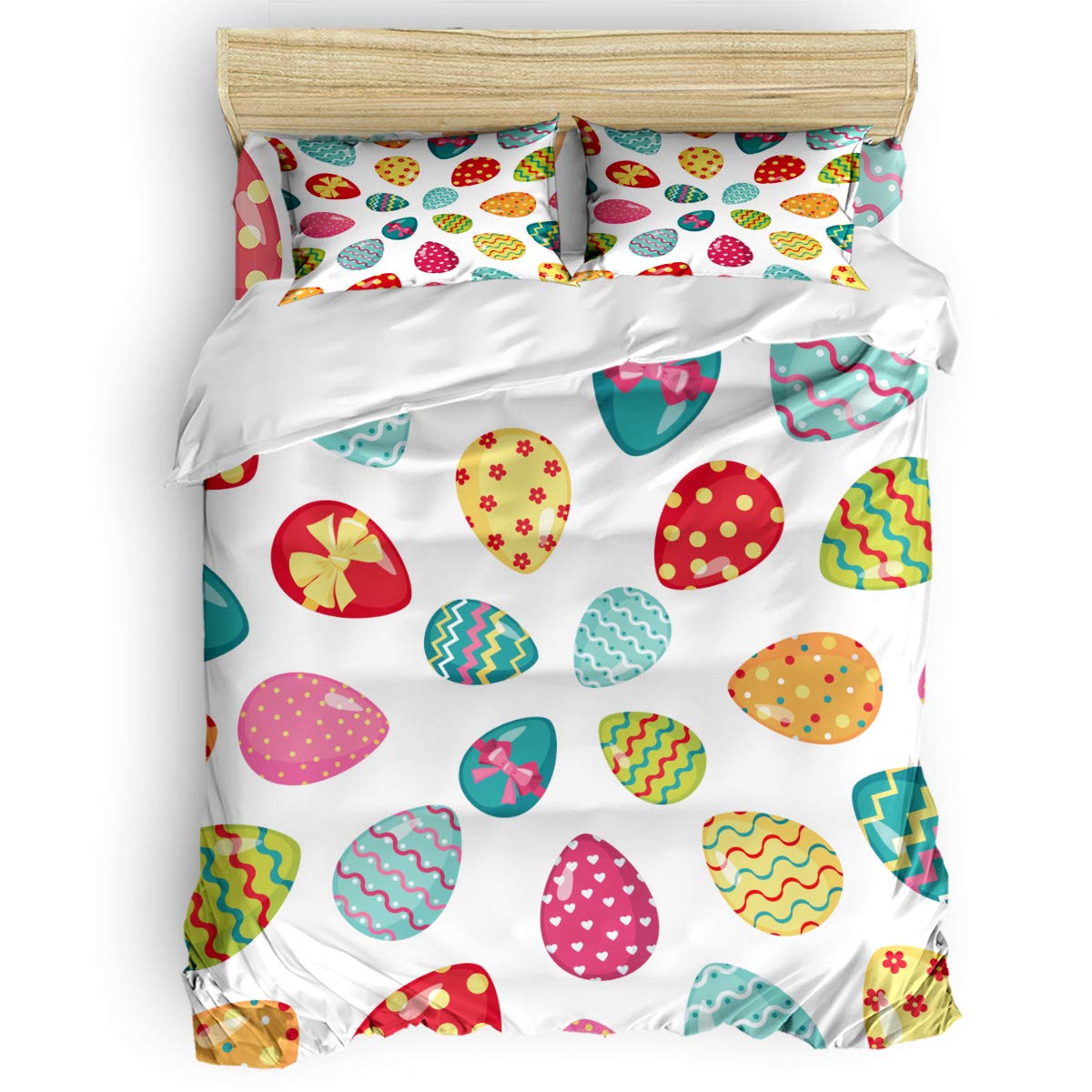 Libaoge Full Size Duvet Cover Set - 4 Piece Bedding Collection with Stripes & Dot Easter Egg Design | Modern Home Decor for Women, Men & Kids | Perfect for Easter Decorations, Guest Rooms & Cozy Bedroom Makeovers