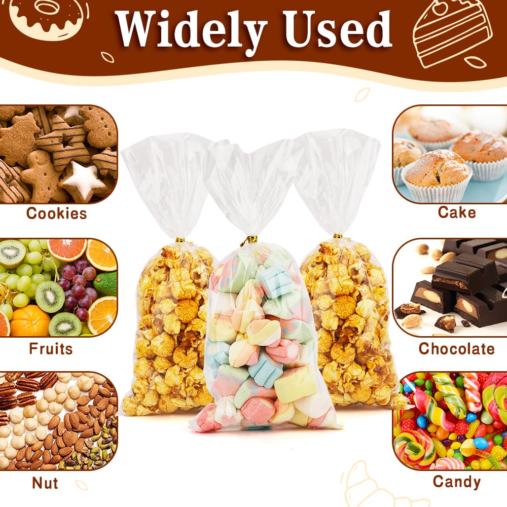 200 PCS Clear Cellophane Treat Bags 6x10 Inches with Gold Twist Ties - Perfect for Candy, Cookies, Party Favors, Wedding Favors, Birthday Gifts & Halloween Treats | Food Safe & Reusable Gift Packaging