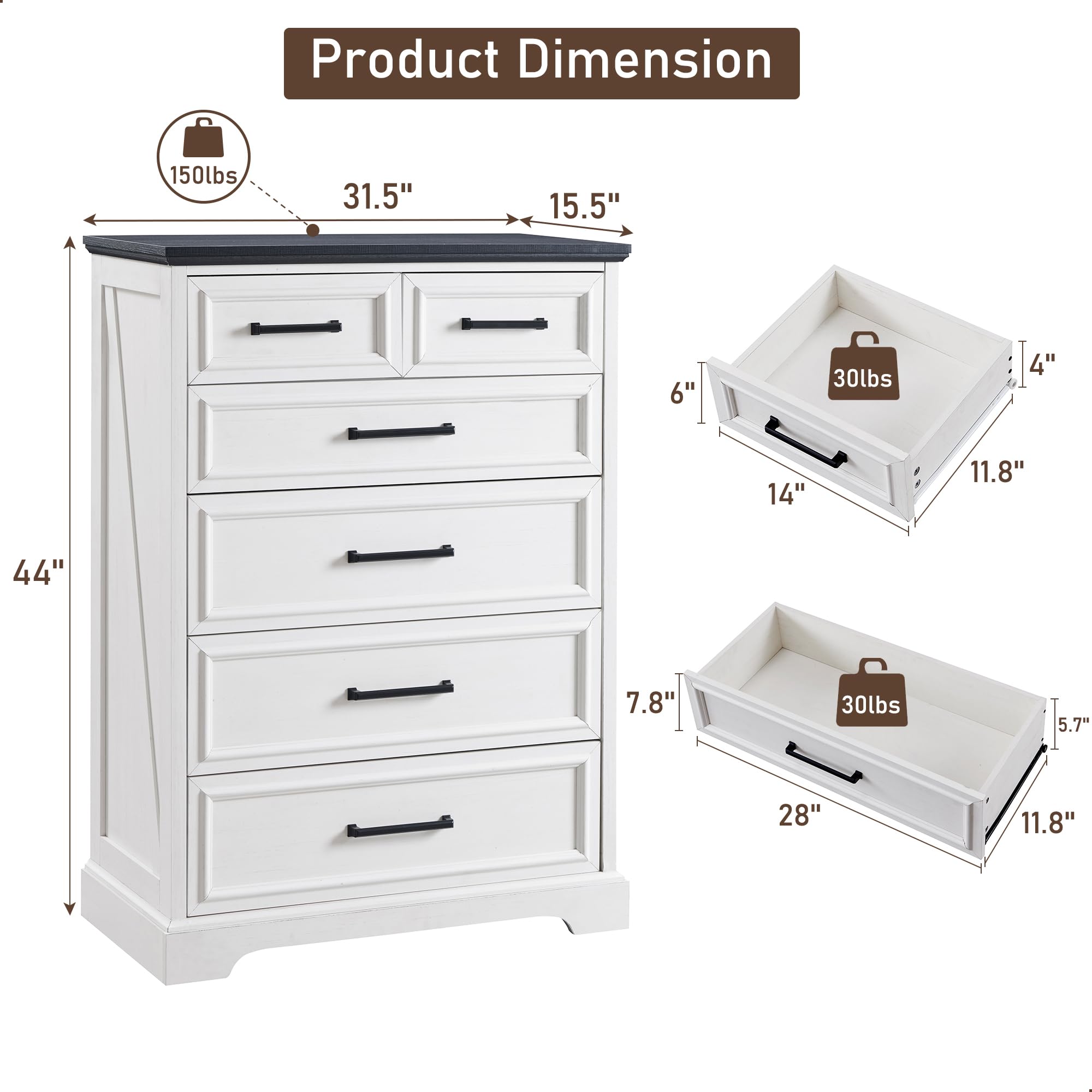 6 Drawer Dresser for Bedroom - 44