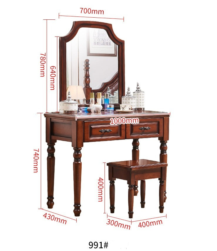 CHARLOTTE Hilton American Country Style Vanity Dressing Table with Mirror - Perfect for Bedroom Makeup & Jewelry Organization