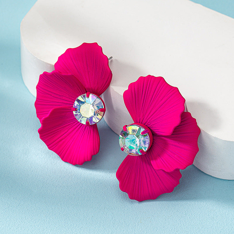 Vintage Metal Inlaid Zircon Symmetrical Flower Earrings for Women - Elegant Bohemian Dangle Earrings for Party, Wedding & Everyday Wear