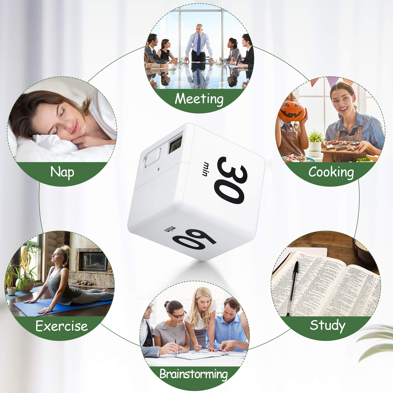 Weewooday 2.6 Inch White Cube Timer - ADHD Focus Tool with Gravity Sensor for Productivity, Workouts & Time Management (15/20/30/60 Min Settings) - Perfect for Studying, Cooking, Office & Classroom Use