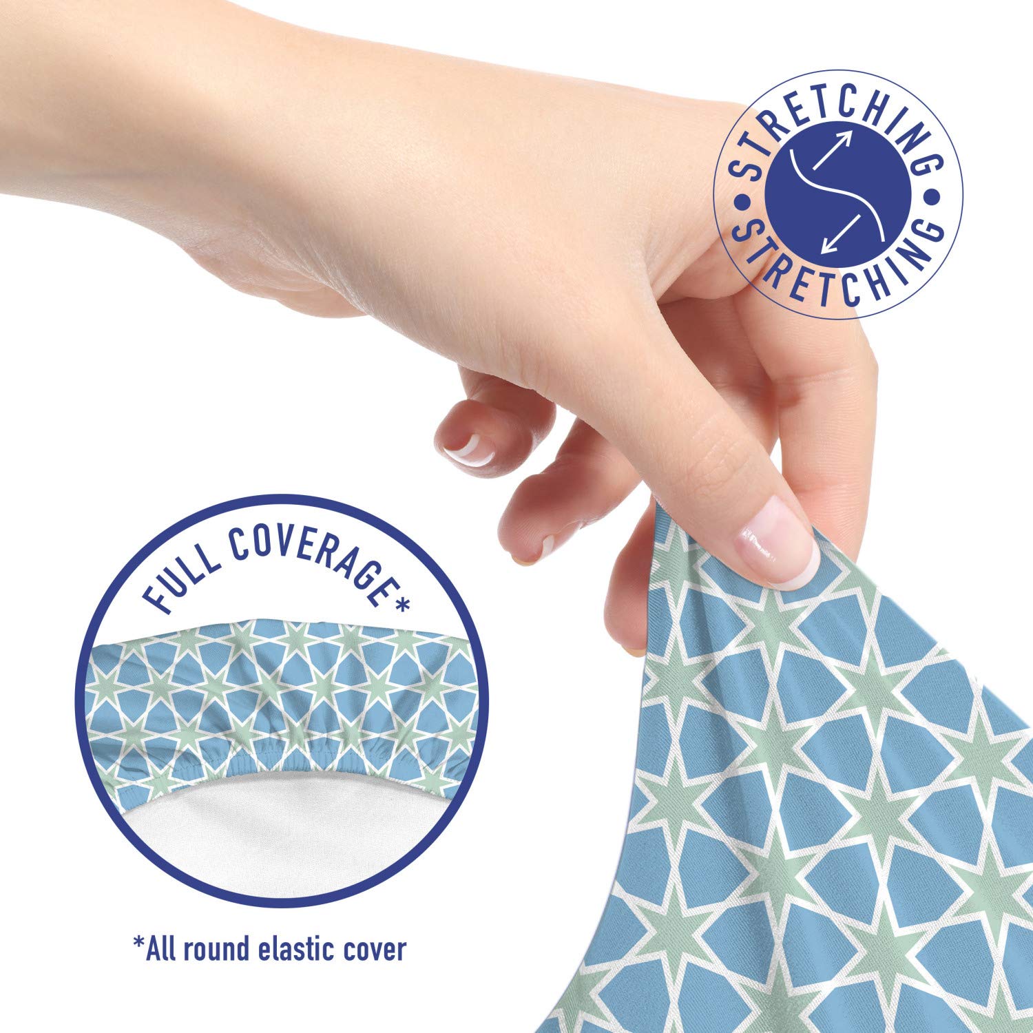 Ambesonne Moroccan Office Chair Slipcover - Mosaic Pattern Zellige Art Stars Design, Stretchable & Washable Fabric Cover, Standard Size (Green Blue White) for Home Office, Living Room, or Study Decor