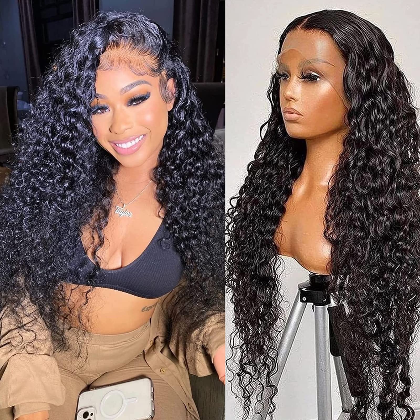 30 Inch 13x6 Lace Front Wig Human Hair - Wet & Wavy Water Wave Curly Wigs for Women | Pre-Plucked Natural Color 180 Density | Perfect for Daily Wear, Parties & Special Occasions