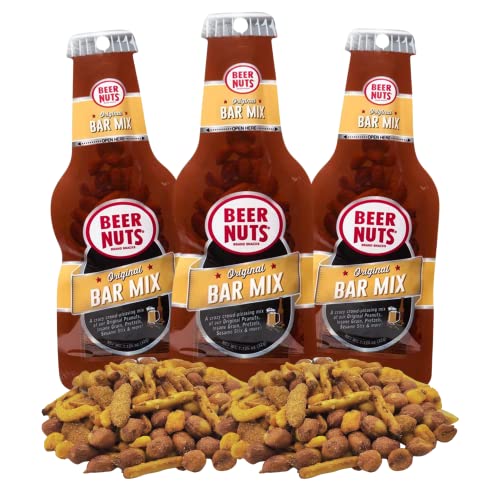Original Beer Nuts Bar Mix - Single Serving Bottle Shaped Snacks (Pack of 3) | Classic Salty Pub Snacks for Men & Women | Perfect for Parties, Game Nights & Office Snacking
