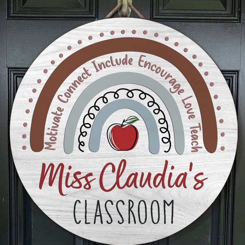 Custom Brown Rainbow Teacher Door Sign - Personalized Classroom Decor for Back to School & Teacher Appreciation Gifts