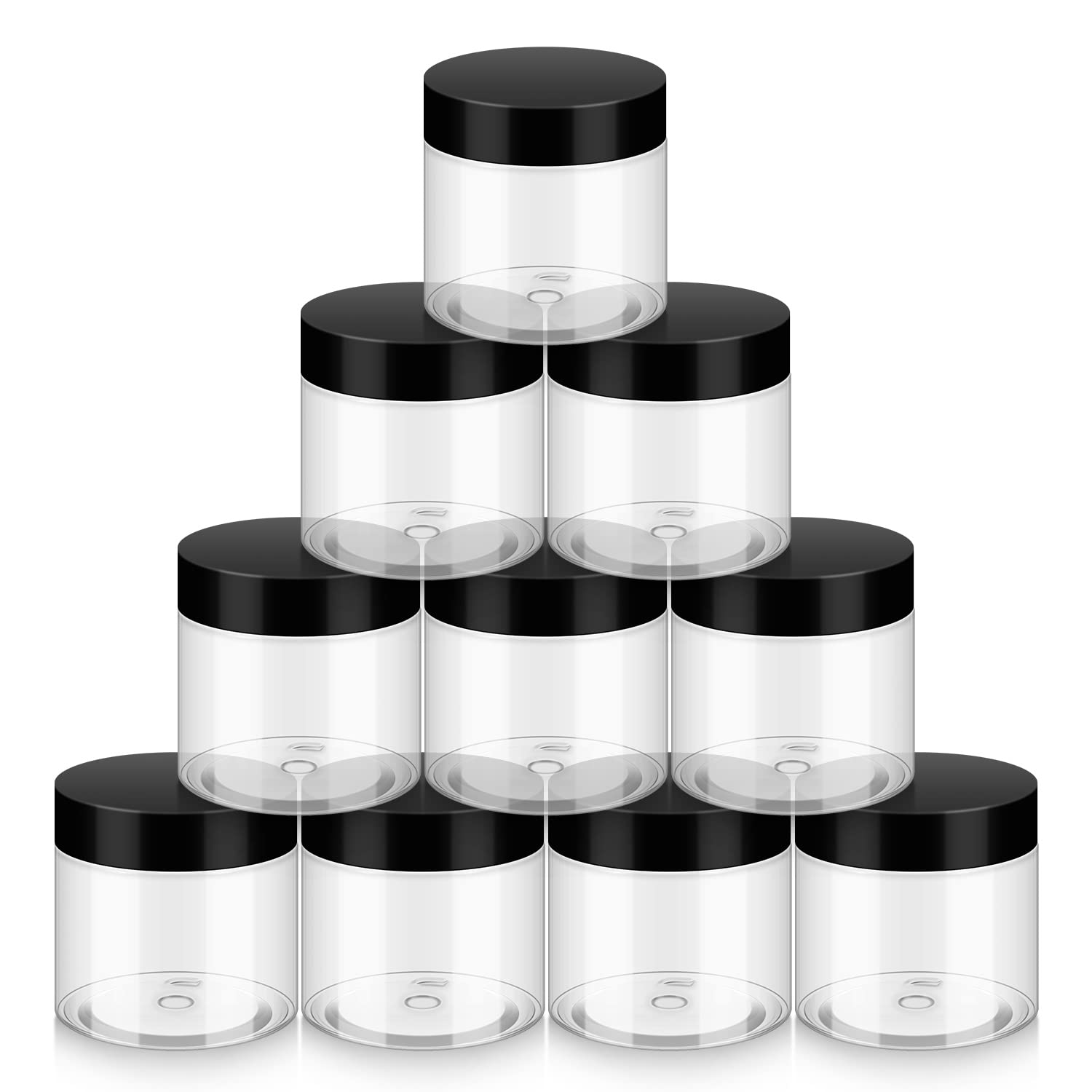 2oz Plastic Jars with Lids - 10 Pack BPA Free Reusable Cosmetic Containers for Bath Salts, Makeup, Powders & Beauty Products | Small Transparent Refillable Storage Jars for Home, Travel & DIY Projects
