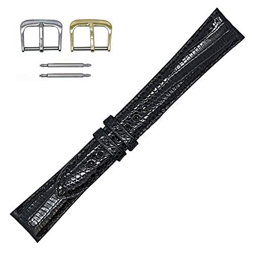 Exotic Genuine Lizard Leather Watch Band with Hand-Painted Edges - 2 Interchangeable Silver & Gold Buckles + Spring Bars Included | Premium Watch Strap Replacement for Men & Women | Perfect for Dress Watches, Business Attire & Special Occasions