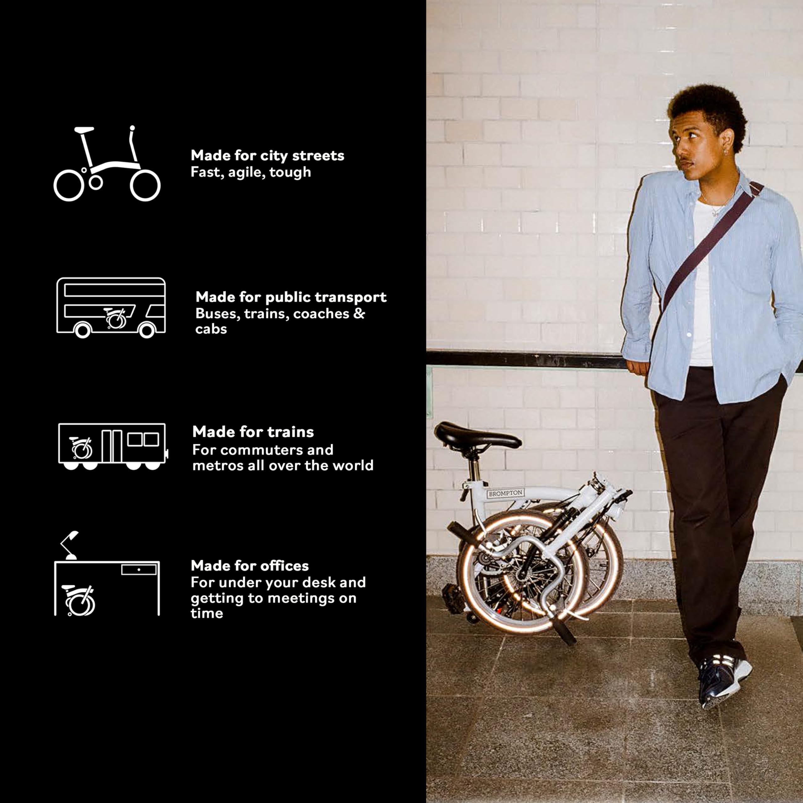 Brompton Folding Commuter Bike A Line 3-Speed - Compact & Lightweight Urban Bicycle for Adults | Perfect for City Commuting, Travel & Public Transport