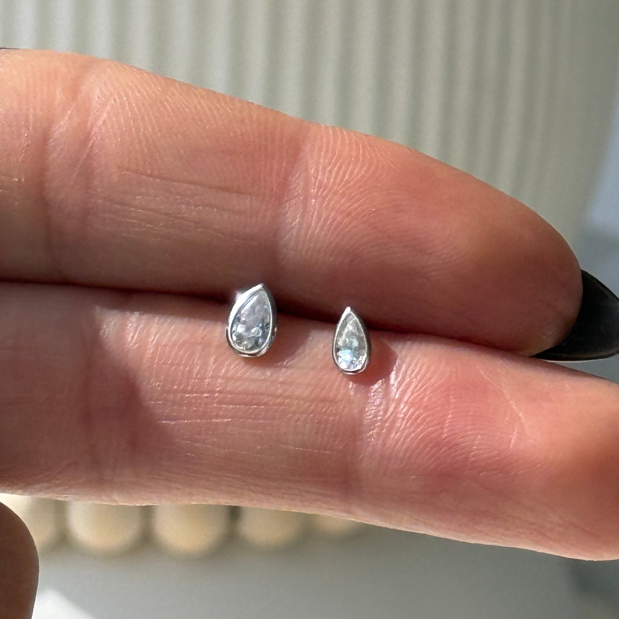 14k Yellow Gold Pear Gemstone Stud Earrings - Dainty Bezel Set Flat Back Earrings for Women, Perfect for Everyday Wear & Special Occasions