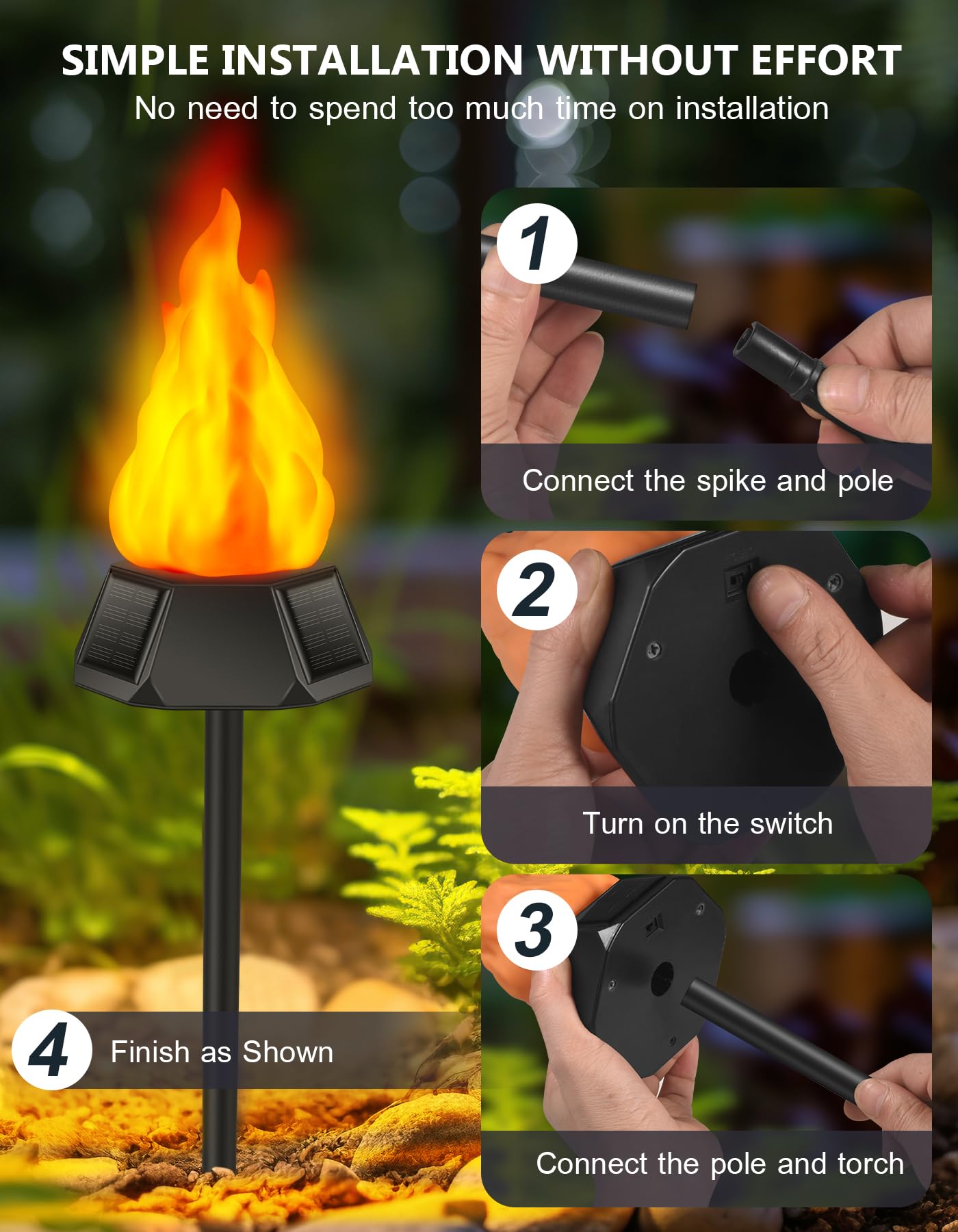 Upgraded Solar Torch Lights with 3 Solar Panels - Flickering Flame Effect, IP65 Waterproof Outdoor Christmas Decorations (8 Pack) for Garden, Pathway, and Holiday Lighting