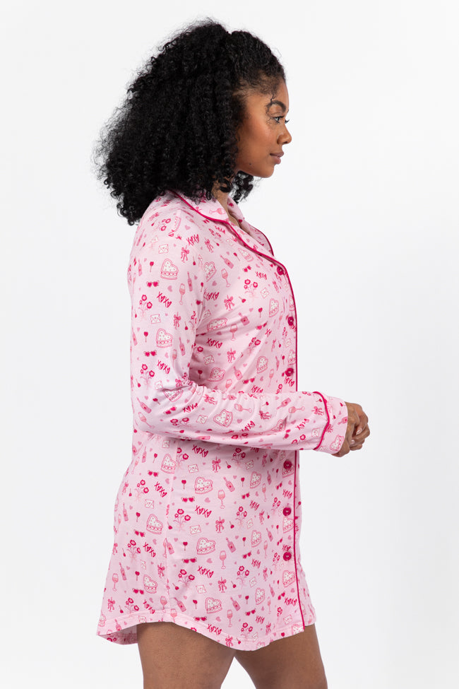 Valentine's Day Pajama Dress for Women - Cozy Sleepwear with Heart Print - Perfect for Romantic Nights & Sleepovers (Final Sale)