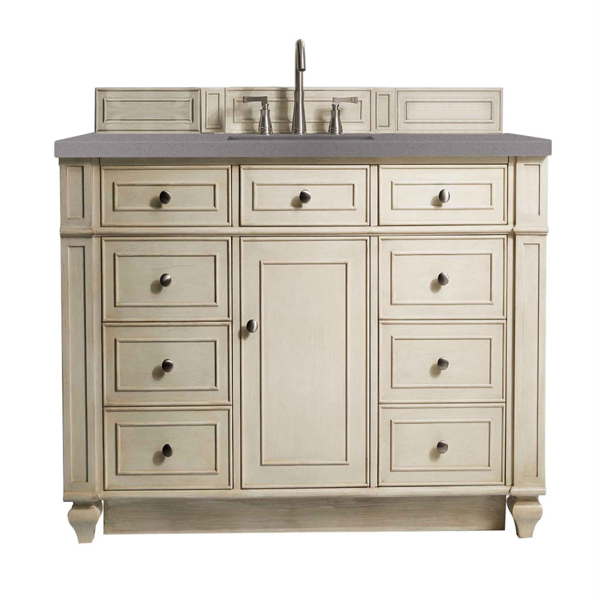 Bristol 48 Inch Single Bathroom Vanity Set with 3CM Grey Expo Quartz Countertop in Vintage Vanilla - Perfect for Modern Farmhouse & Coastal Bathroom Designs