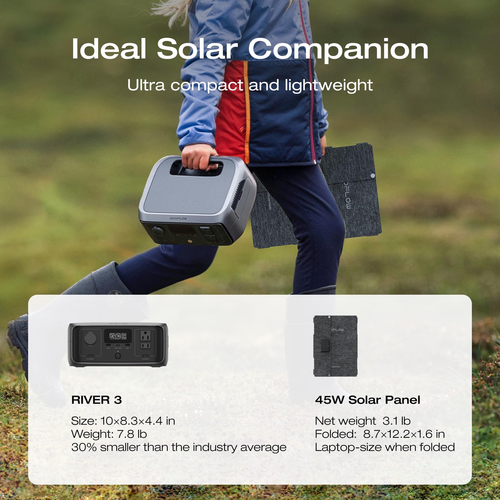 EF ECOFLOW RIVER 3 Portable Power Station with 45W Solar Panel | 245Wh LiFePO4 Battery | 300W (600W Surge) AC Output | <20ms UPS | 1Hr Fast Charging | Solar Generator for Camping, RV Trips, Emergency Backup & Outdoor Adventures