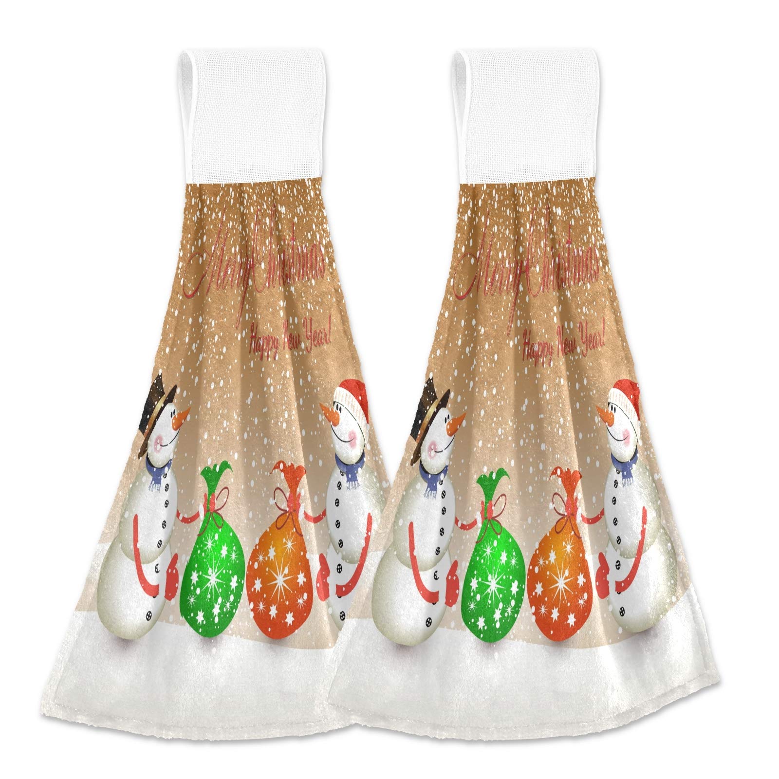 Oarencol Christmas Snowman Kitchen Hand Towels - 2 Pack Absorbent Hanging Dish Towels with Loops for Kitchen, Bathroom - Holiday Decor & Gift Idea
