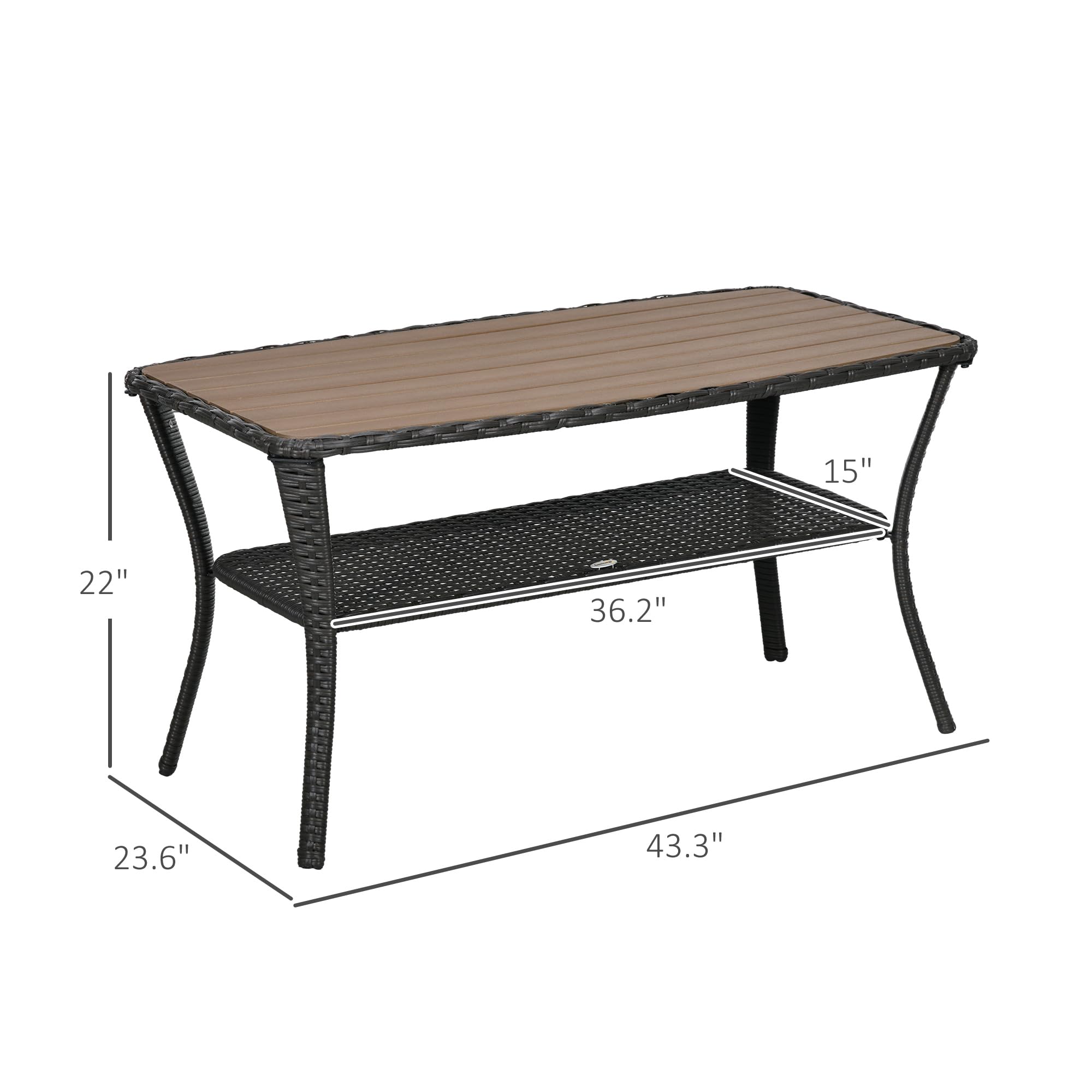 Outsunny PE Rattan Coffee Table with Storage Shelf - Hand-Woven Wicker Outdoor Side Table - 2-Tier Storage Design with Durable WPC Top - Perfect for Garden, Patio, Porch & Backyard - Mixed Brown Finish - Ideal for Outdoor Entertaining & Relaxation