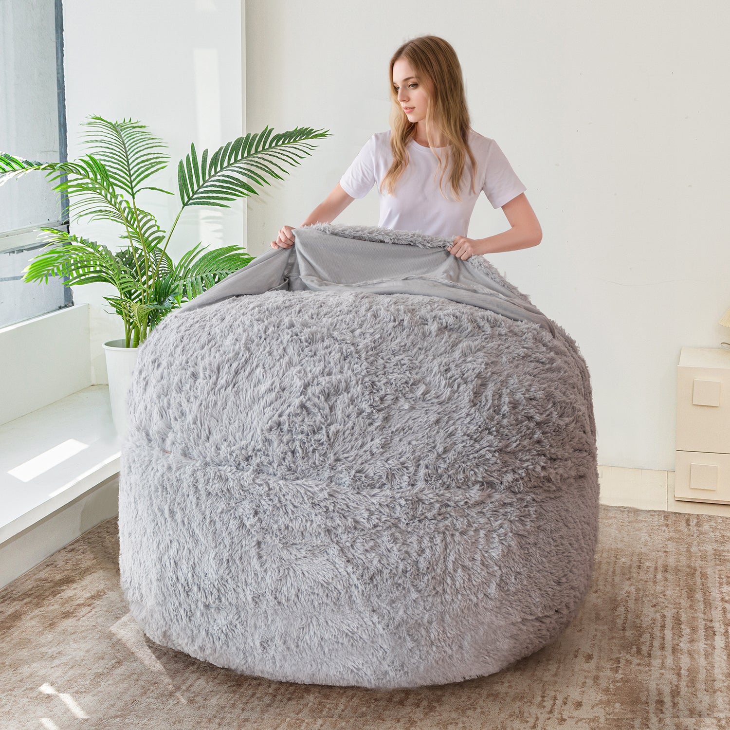 MAXYOYO Giant Bean Bag Bed - Extra Large Faux Fur Convertible Bean Bag Chair to Bed, Soft & Comfy for Adults & Teens - Perfect for Living Room, Bedroom, Dorm or Game Room Lounging