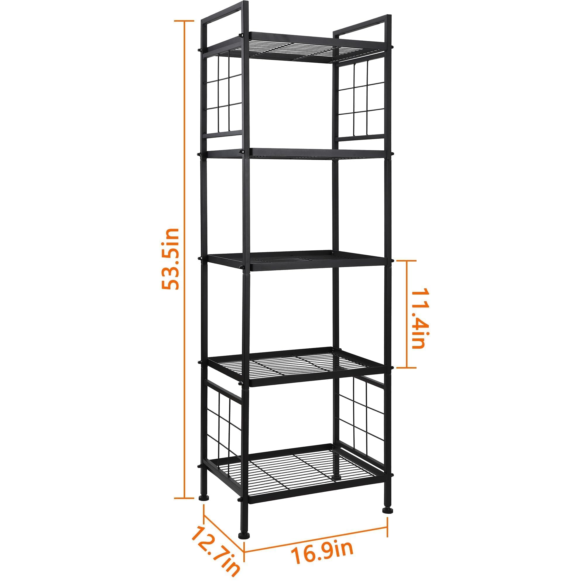 GIOTORENT 5-Wire Standing Storage Shelves - Heavy Duty Metal Shelving Unit for Pantry, Laundry, Kitchen & Bathroom Organization (Black) | Perfect for Home Storage, Garage Shelving & Closet Organizer