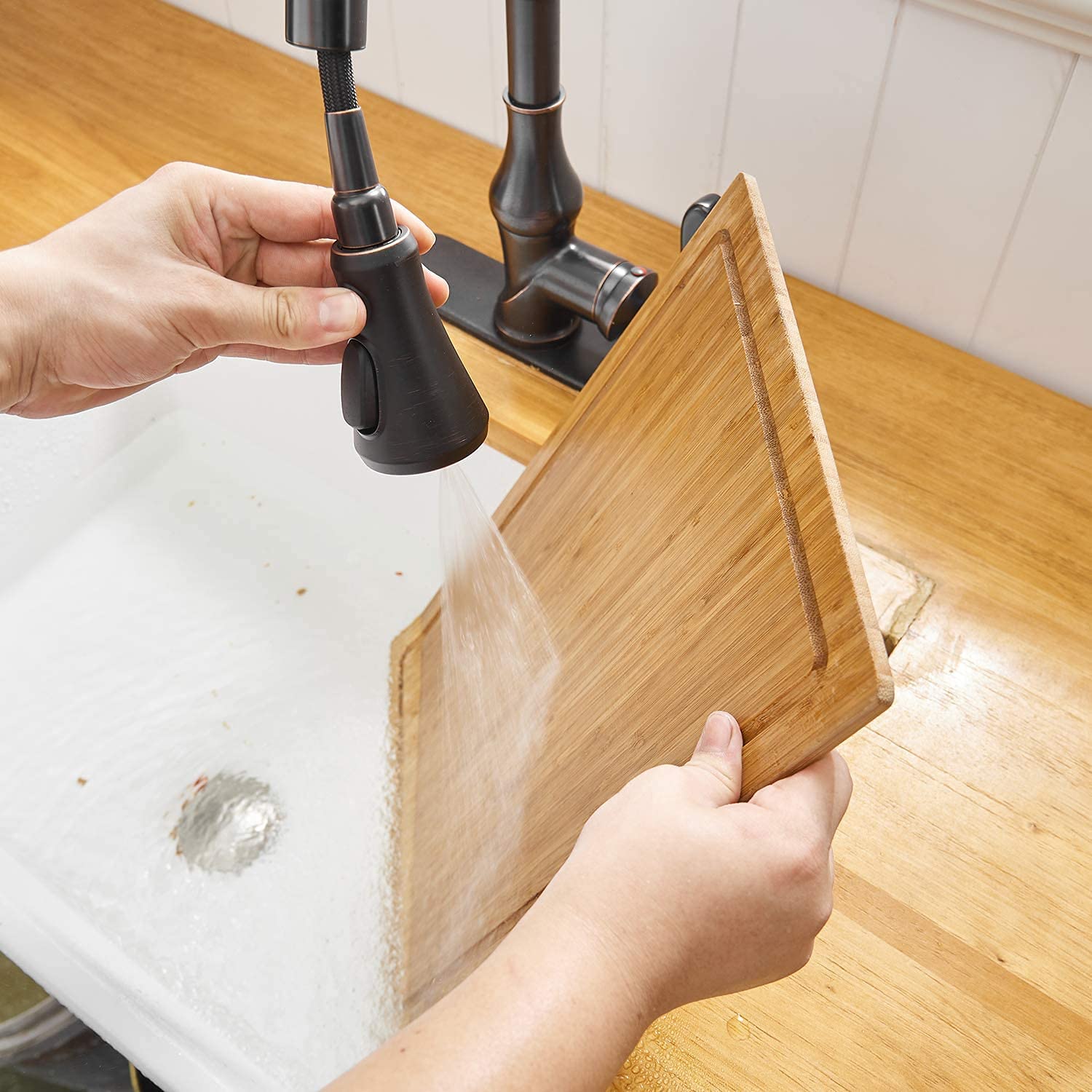 Oil Rubbed Bronze Pull Down Kitchen Faucet with Sprayer - High Arc Single Handle Commercial Grade Faucet with Deck Plate - Perfect for Farmhouse, RV & Bar Sinks (3 Spray Functions)