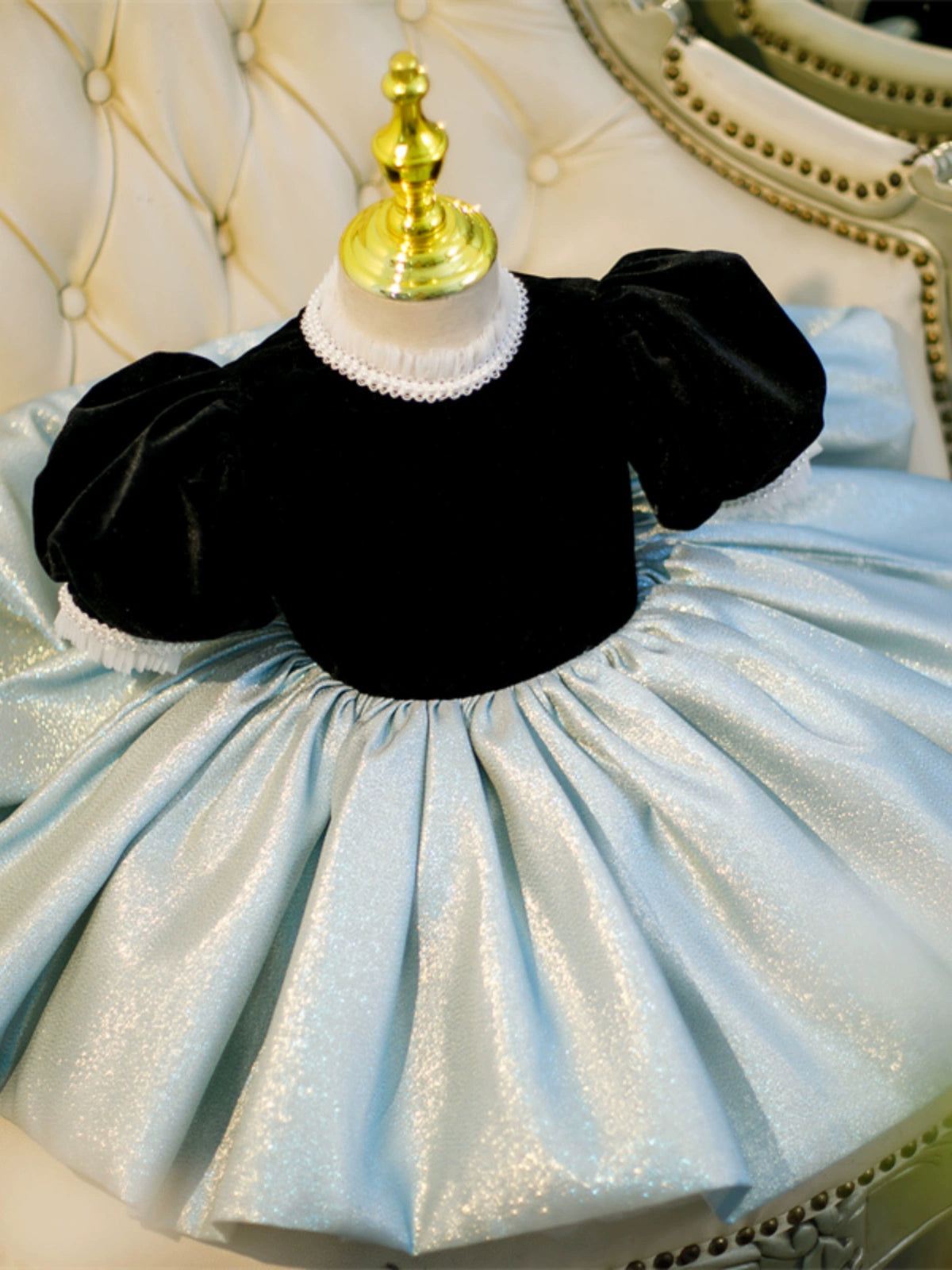 Black Satin Princess Mock Neck Flower Girl Dress for Weddings, Pageants & Special Occasions