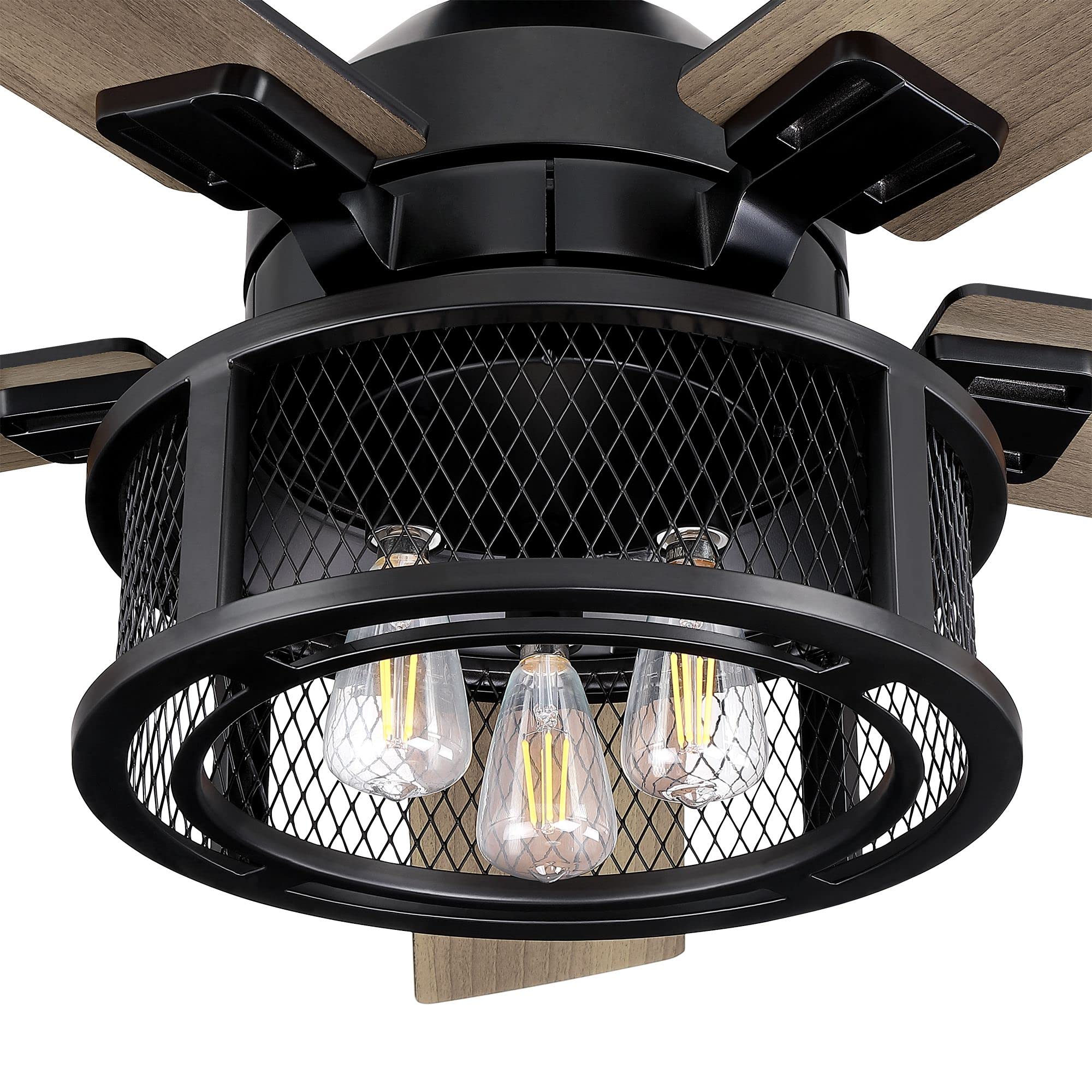 52 Inch Black Farmhouse Ceiling Fan with Remote Control, LED Light and Reversible Blades - Rustic Indoor/Outdoor Ceiling Fan for Bedroom, Living Room, Patio - Perfect for Home Cooling and Stylish Decor