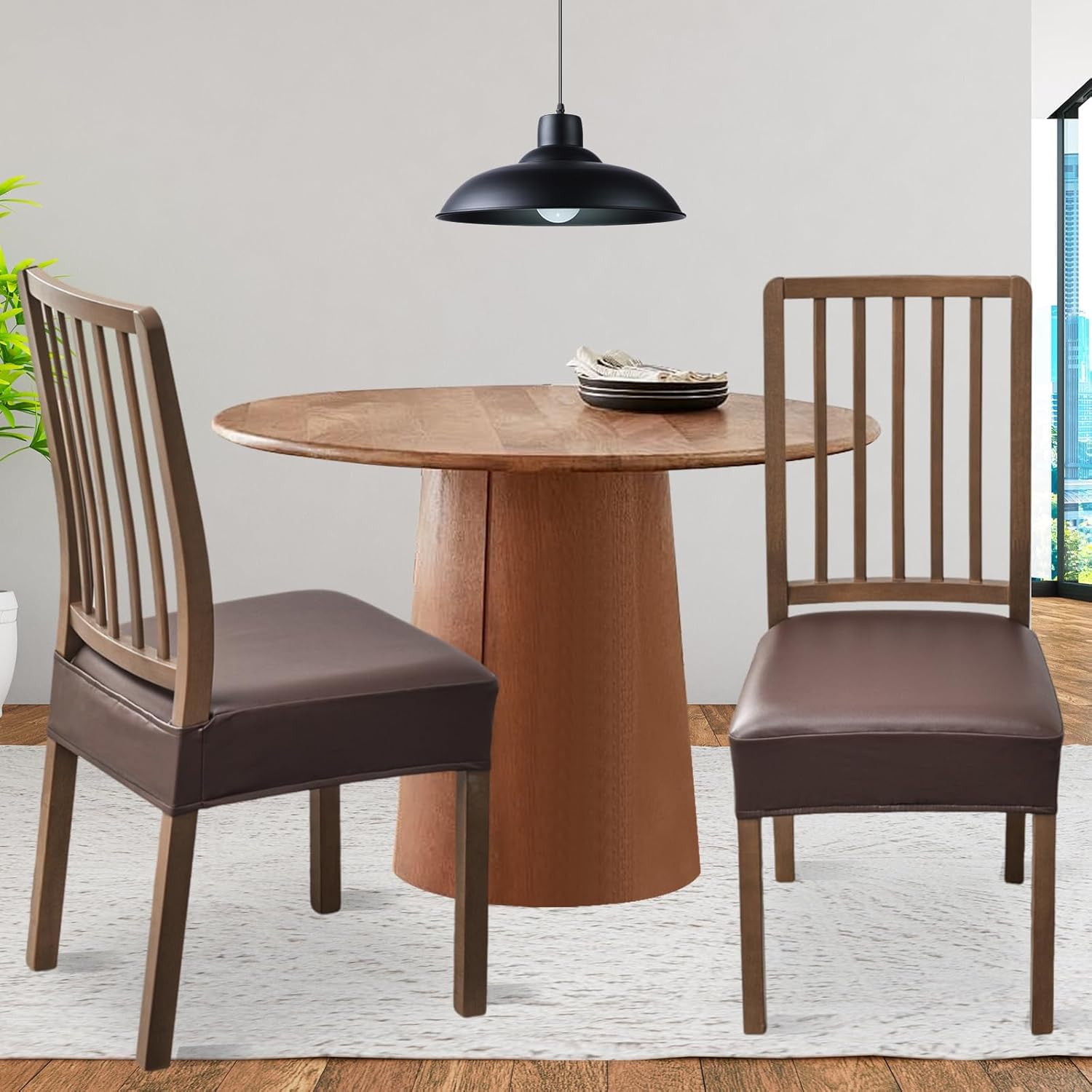 Waterproof PU Leather Dining Chair Covers Set of 6 - Washable Seat Protectors for Kitchen & Dining Room