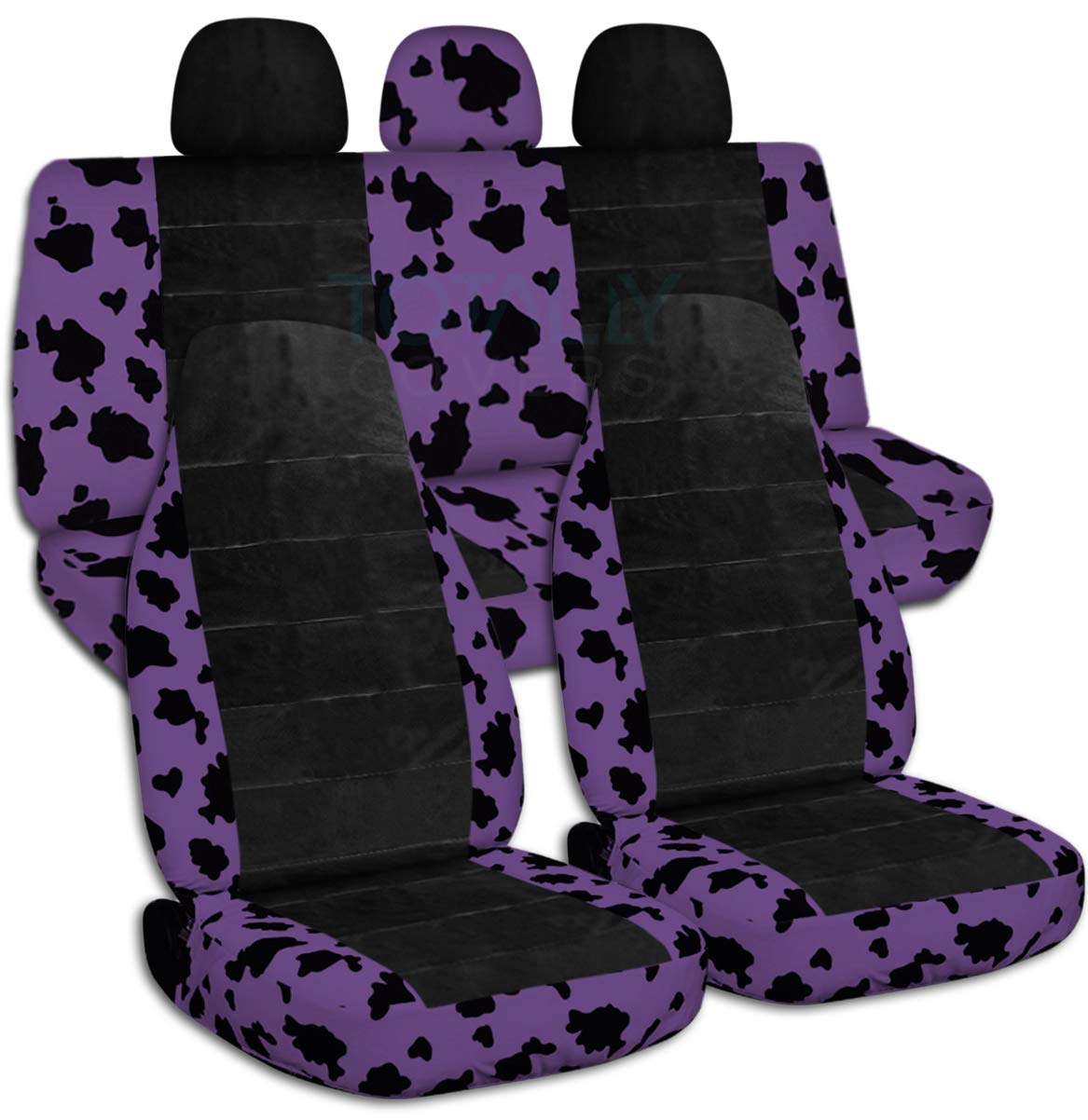 Purple Cow Animal Print Car Seat Covers - Full Set with 3 Rear Headrest Covers | Semi-Custom Fit for Any Car, Truck, Van, RV or SUV | 30 Unique Prints | Durable Protection for Pets & Kids | Perfect for Road Trips, Camping & Daily Commute