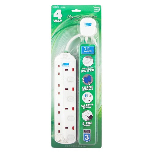 4-Way Surge Protector Power Strip with 2M/6.5ft Cord - Elegant Multi-Outlet Extension for Home Office, Bedroom & Entertainment Center (DE 294)
