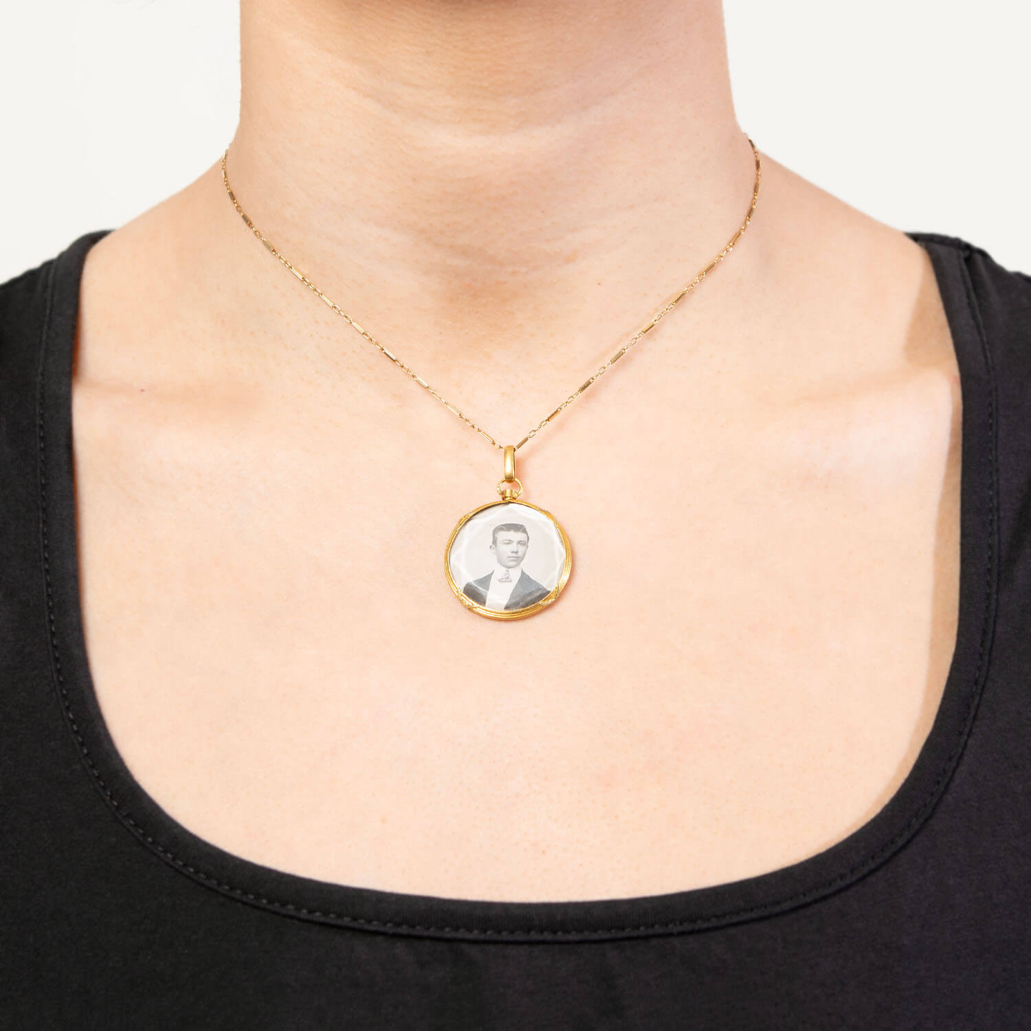 Antique Edwardian 18K Gold French Locket - Double Sided Beveled Glass Photo Pendant for Vintage Jewelry Collection | Perfect for Wedding, Anniversary & Heirloom Gifts