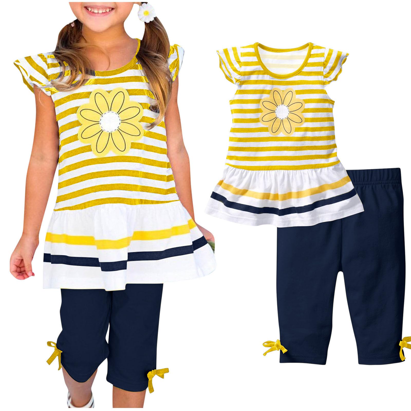 Baby Girls Summer Outfits - 2 Piece Casual Clothing Set with Striped Short Sleeve T-Shirt & Pants for Toddlers | Perfect for Playdates, Beach Trips & Summer Adventures