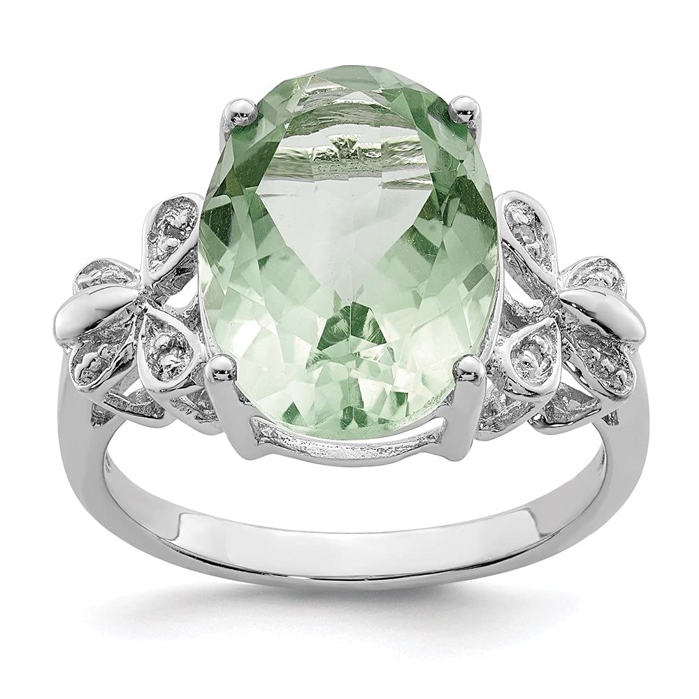 0.01Ct Sterling Silver Rhodium-Plated Green Quartz & Diamond Ring for Women | Elegant Jewelry Gift for Anniversary, Birthday & Special Occasions