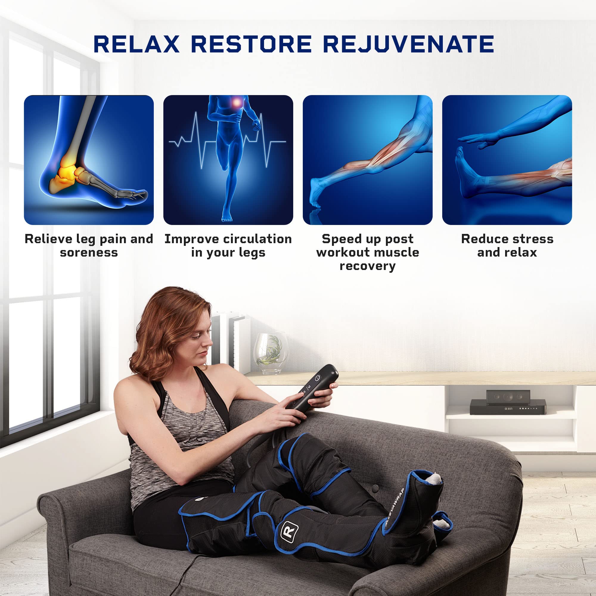 LifePro Leg Massager for Circulation and Pain Relief - Certified Leg Compression Massage Boots with Heat Therapy, Foot & Calf Massager, Recovery Machine with 5 Modes & 2 Extension Wraps - Ideal for Athletes, Office Workers & Post-Surgery Recovery