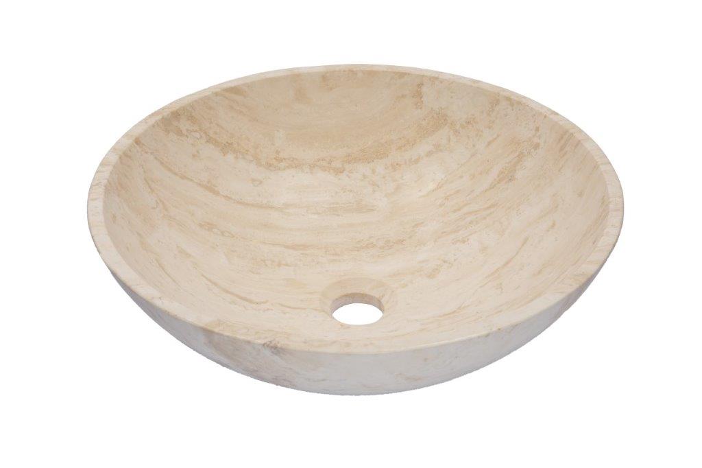 Round Travertine Vessel Sink - Natural Stone Bathroom Sink for Modern Farmhouse & Spa Bathroom Decor | Above Counter Basin for Vanity, Powder Room & Guest Bath