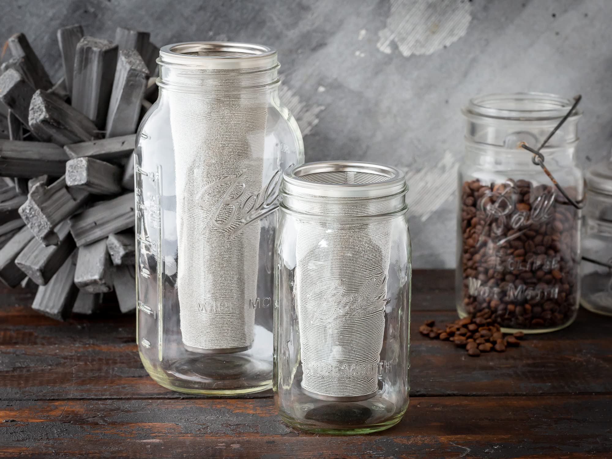 Premium Cold Brew Coffee Filter for Mason Jars - UPGRADED Stainless Steel Mesh with 2 Silicone Seals (32oz/1 Quart Wide Mouth) - Perfect for Iced Coffee, Cold Brew Concentrate & Homemade Tea Infusions