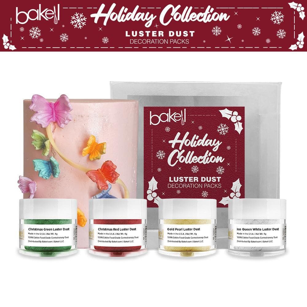 Christmas Collection Luster Dust Combo Pack A (4 PC Set) - Edible Cake Decorating Powder for Holiday Baking, Cookies & Cupcakes