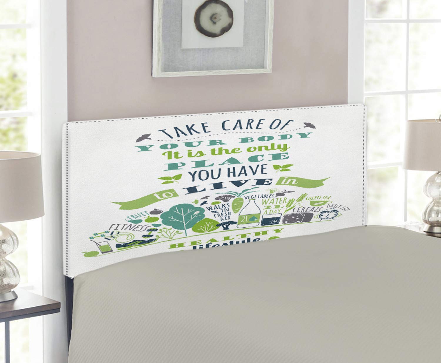 Ambesonne Fitness Headboard - Motivational Upholstered Metal Bed Headboard with Memory Foam, Twin Size, Multicolor - Perfect for Home Gym & Bedroom Decor