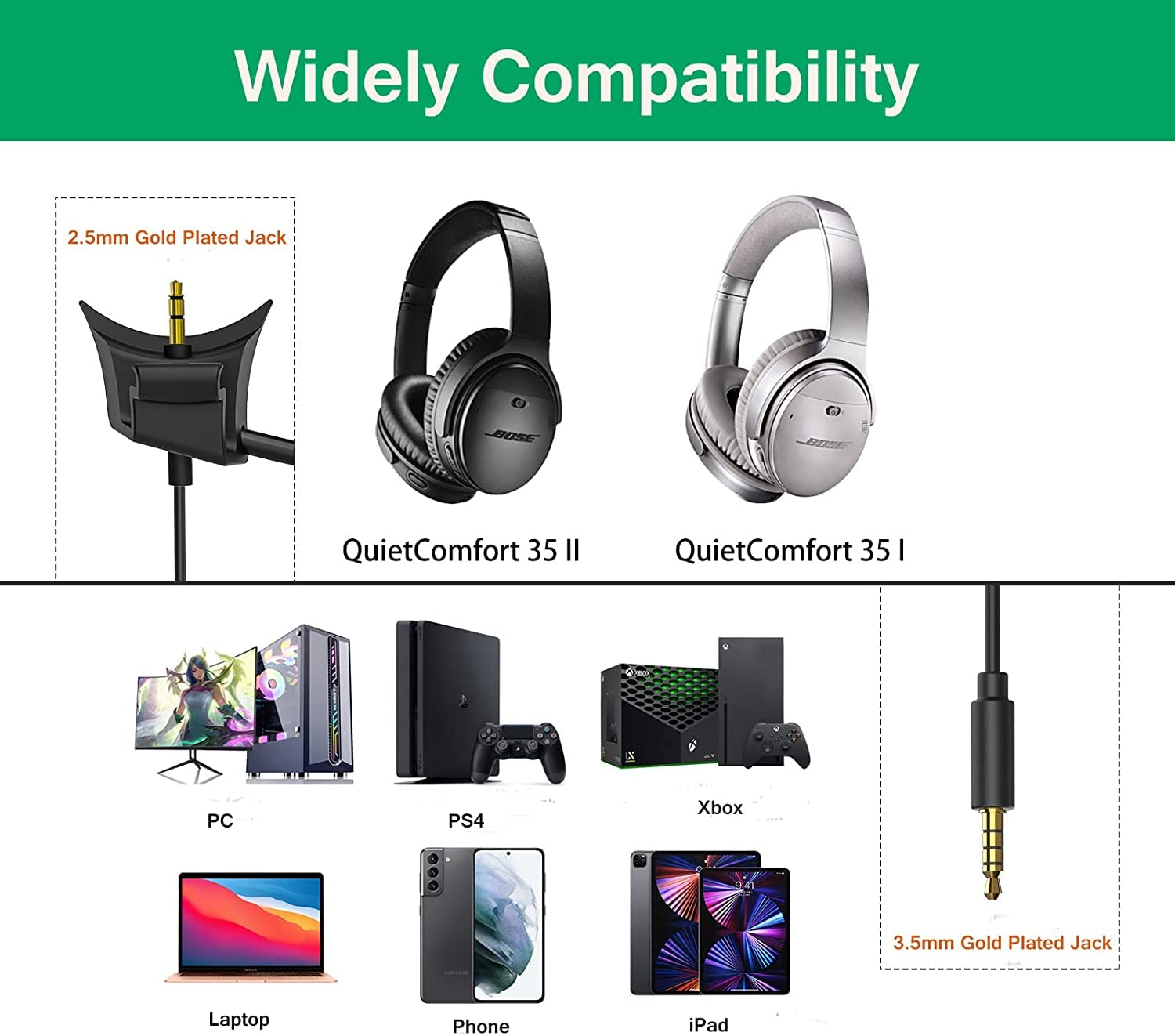 Alitutumao Replacement Boom Microphone Cable for Bose QuietComfort 35 QC35 & QC35 II Headphones - with Mute Button, Compatible with PC, Laptop, PS4, PS5, Xbox One Controller - Perfect for Gaming, Online Meetings & Voice Chat