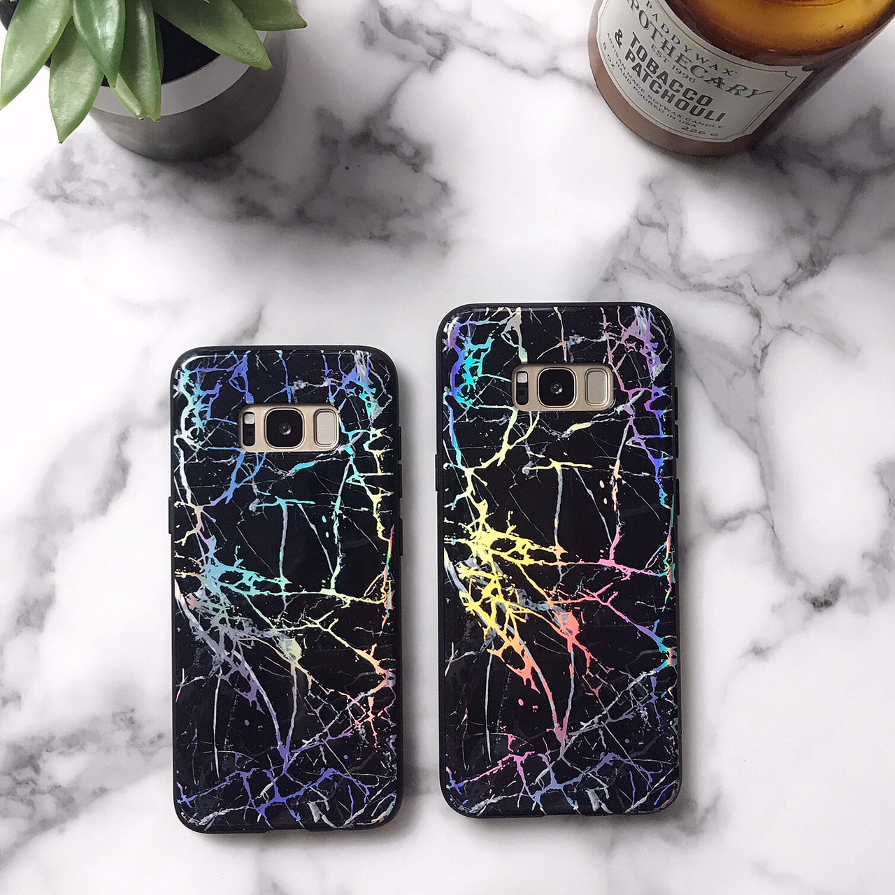Holo Black Marble Samsung Galaxy Phone Case - Protective Slim Fit Cover for Galaxy S21/S22/S23 - Stylish & Durable for Everyday Use