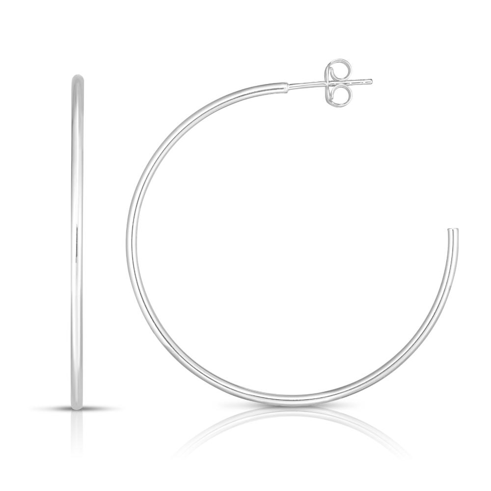 14K Gold 1.5x40mm Polished C Hoop Earrings for Women - Classic Minimalist Dainty Everyday Jewelry - Perfect for Work, Date Night & Special Occasions