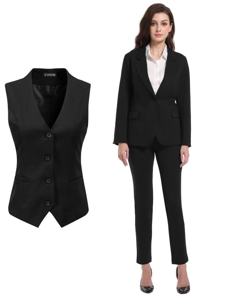 V VOCNI Women's Vest & Blazer 2-Piece Suit Set - Professional Office Wear, Business Attire for Women, Formal Outfit for Work & Meetings
