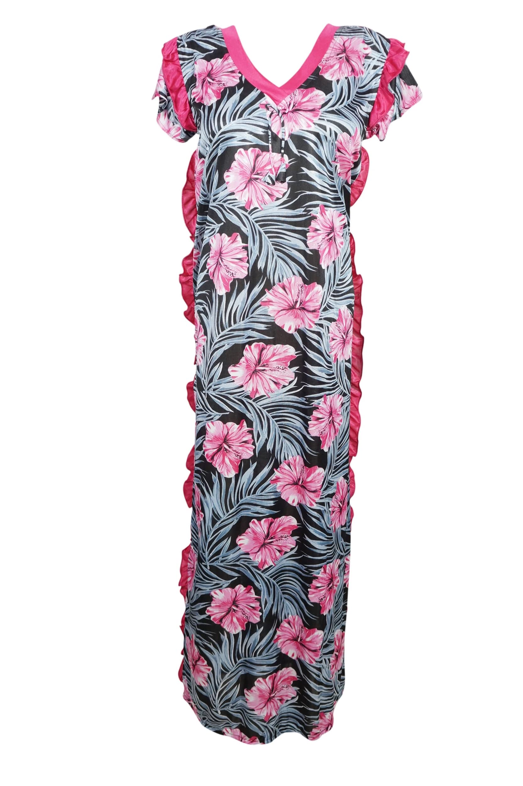 **Floral Maternity Maxi Dress - Pink & Black Boho Caftan for Pregnancy Comfort, Beach Cover Up & Summer Outfits**