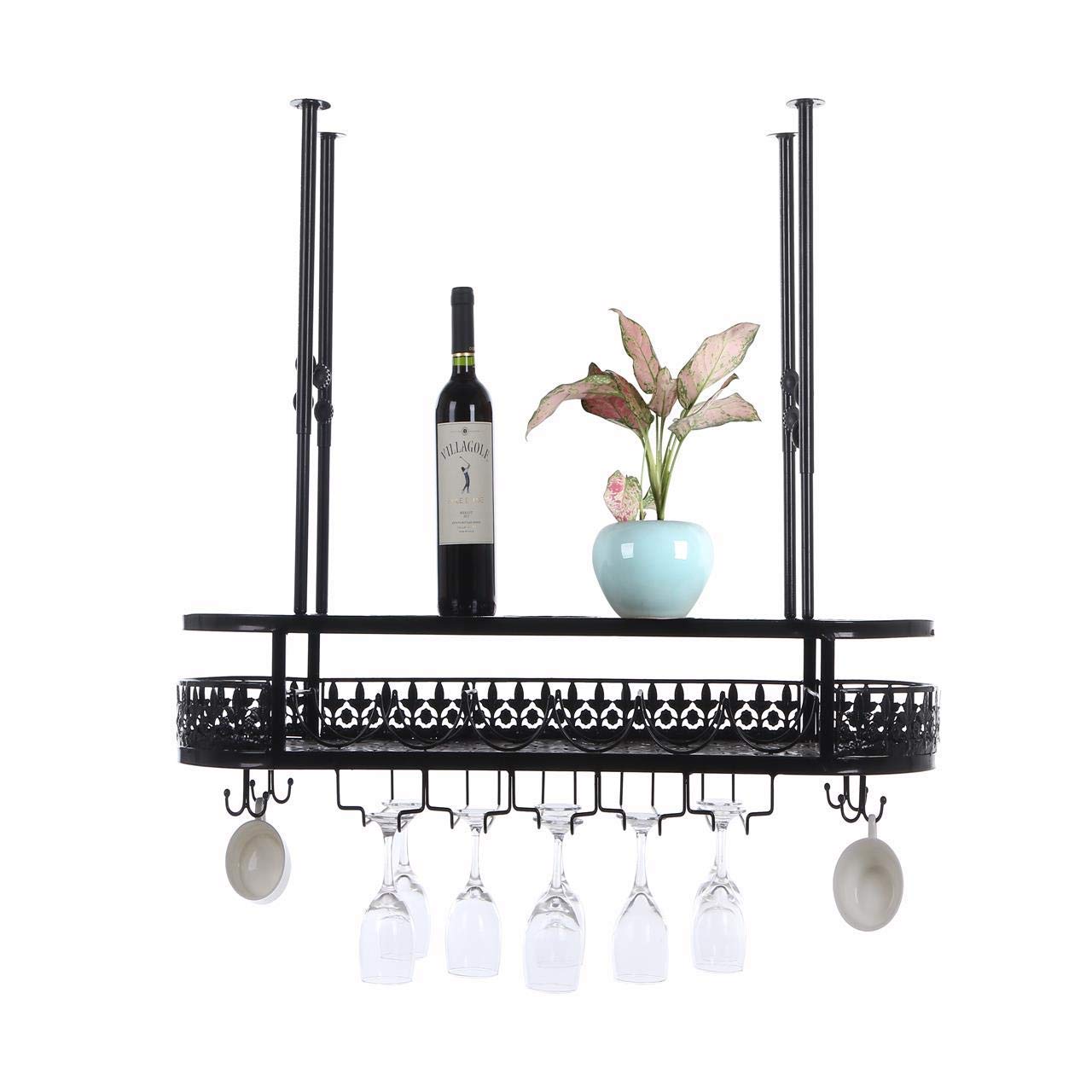 Stainless Steel Wall Mounted Wine Rack with Stem Glass & Mug Holder - Commercial Grade Kitchen Organizer for Bars, Restaurants & Home Use - Perfect for Wine Bottle Display & Storage Under Cabinets (Black)