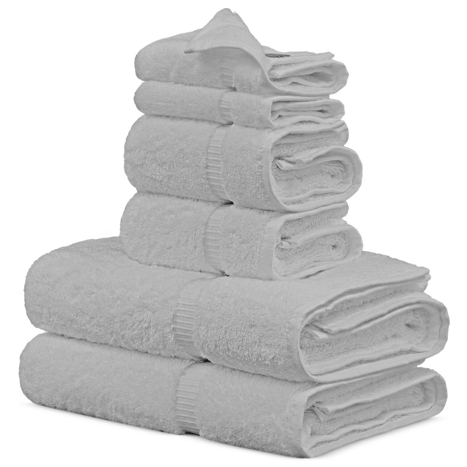 Premium 100% Turkish Cotton Bath Towel Set - 6 Piece (White) - Ultra Soft & Absorbent for Spa, Beach & Luxury Bathroom